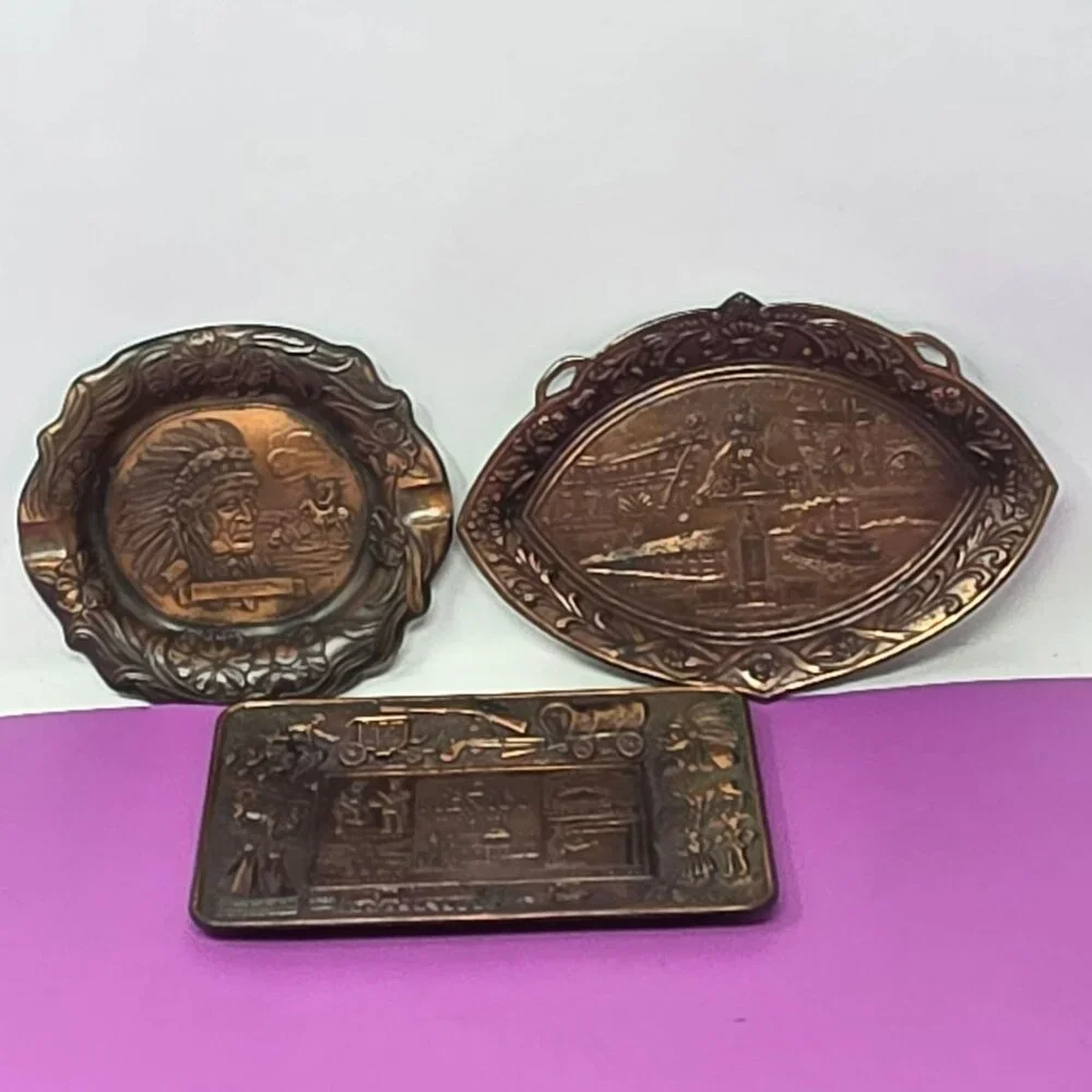 Vintage Copper Trays/Ashtray‎ Featuring  Harrisburg PA New Orleans & New Mexico